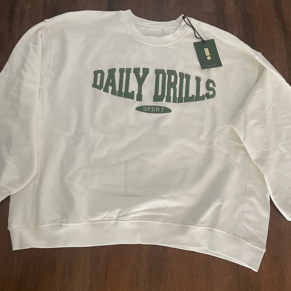 Daily Drills Cream Sweatshirt with Green Lettering - Picture 3 of 3